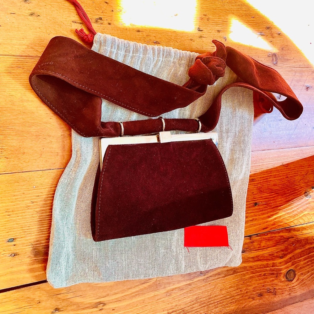 Valentino Garavani mini deep purple/brownish shoulder bag. Suede.